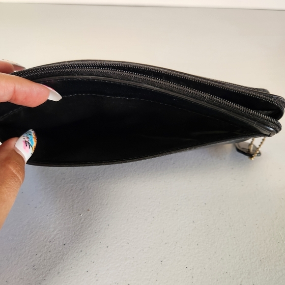 Coach Black Leather Double Zip Wallet Clutch Minimalist Designer Office - Picture 6 of 10